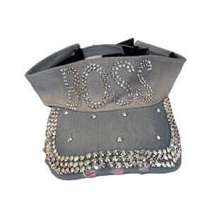 CG NEW YORK Womens BOSS Cap Golf Hat Sports Outdoor Rhinestone Cotton Blue NWT